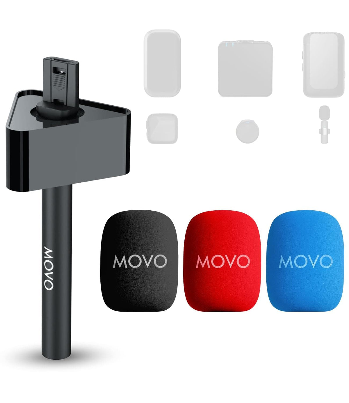 MOVO - WMX-HMF2 Wireless Microphone Handle with Mic Flag - Handheld Grip for DJI Mic, Rode GO II - Includes Lav