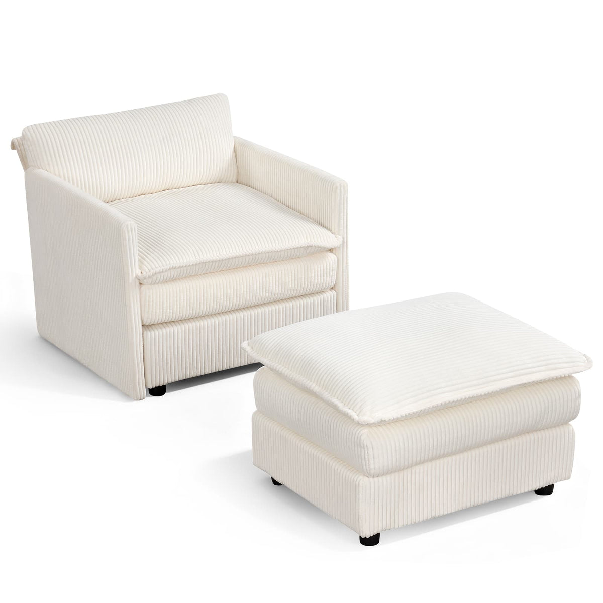 Gymax - Oversized Accent Chair w/ Ottoman Soft Cushions & Deep Seat for Living Room - Beige