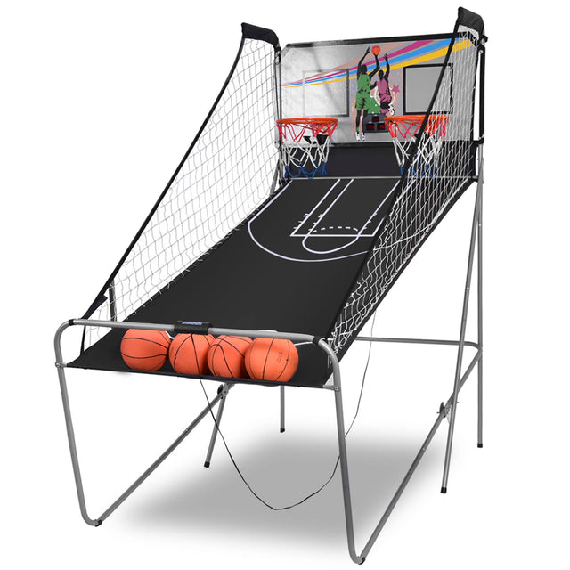 Front. Costway - Dual LED Electronic Shot Basketball Arcade Game with 8 Game Modes 4 Balls Foldable - Gray.