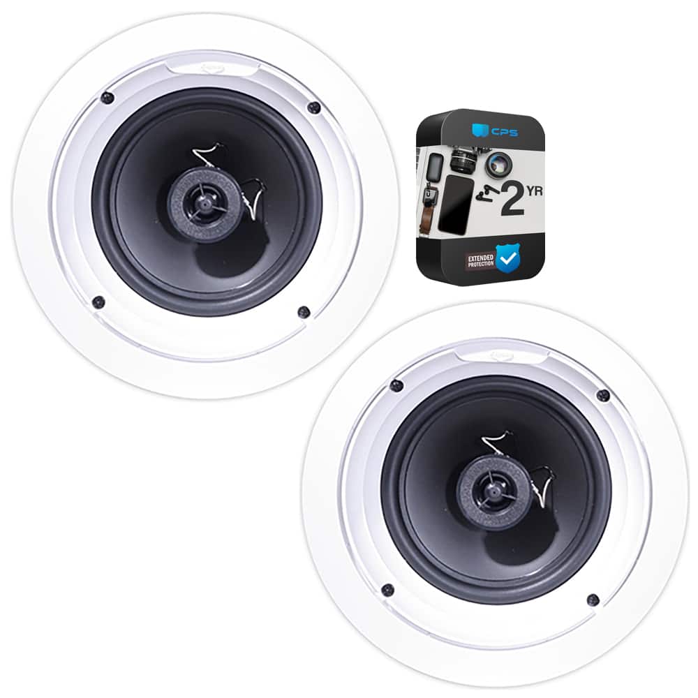 Klipsch - R-1650-C In-Ceiling Speaker White 2 Pack with 2 Year Warranty Bundle