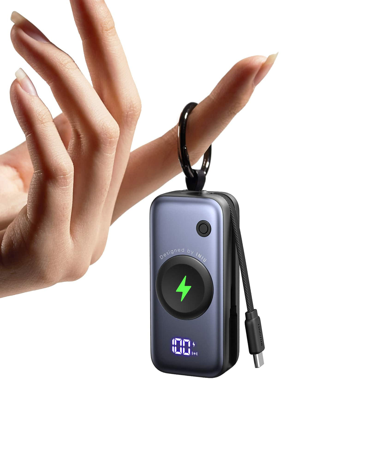 INIU - Mini Portable Charger, Power Bank for Apple Watch & iPhone, 5000mAh 20W PD Fast Charging with Built-in Cable - Black