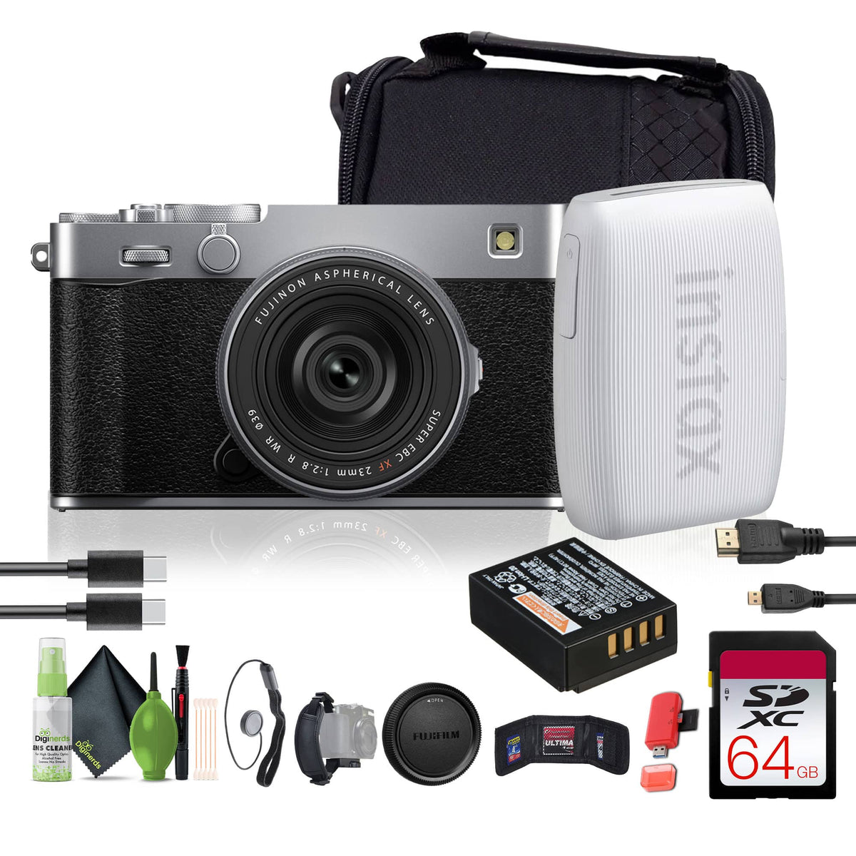 Bundle - Fujifilm - X-E5 Mirrorless Digital Camera with XF 23mm f/2.8 Lens (silver), Printer -White - Silver Deluxe