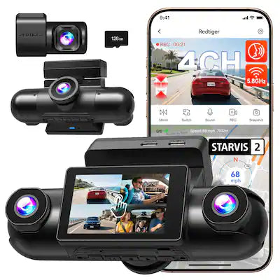 REDTIGER - 4 Channel 360° View Dash Cam, Dual STARVIS 2, 2.5K*2+1080P*2, 5.8GHz WiFi, 8 IR Lights Night Vision