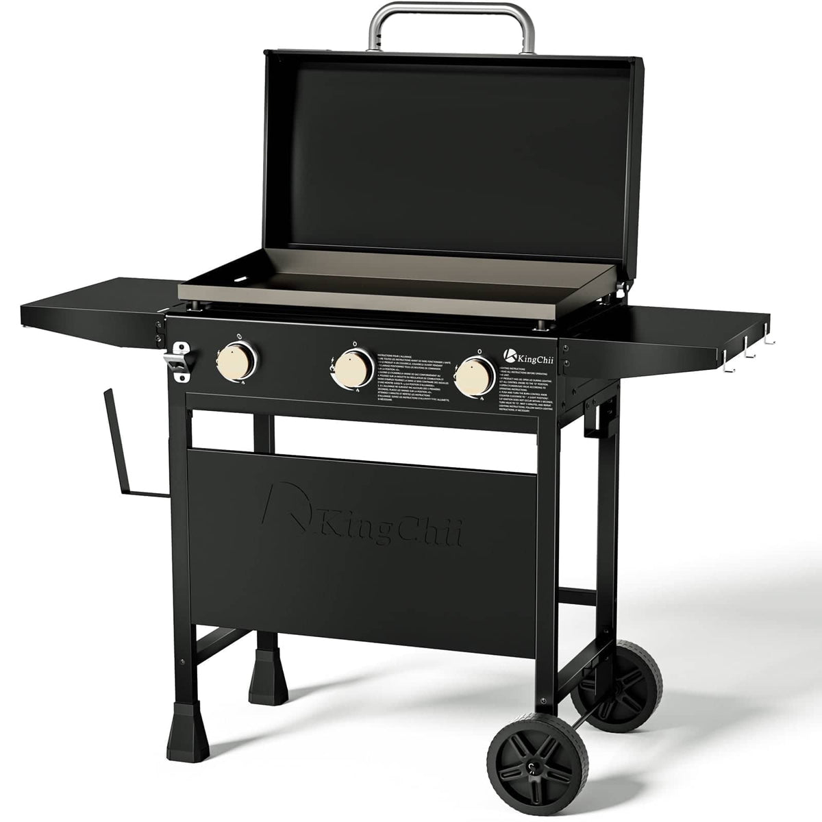 KingChii - 3-Burner Propane Gas Grill 28 in. Flat Top Griddle with Hard Cover - Black