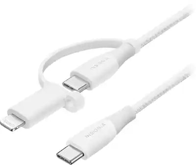 Insignia™ - 6' 2-in-1 USB-C to USB-C Charge-and-Sync Cable with Lightning Adapter