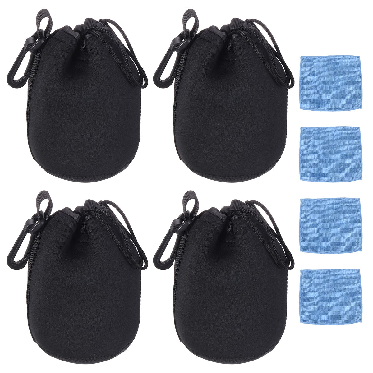 Unique Bargains - 4pcs Lens Pouch, 4"x6" Drawstring Plush Neoprene Case for DSLR Gear - Black