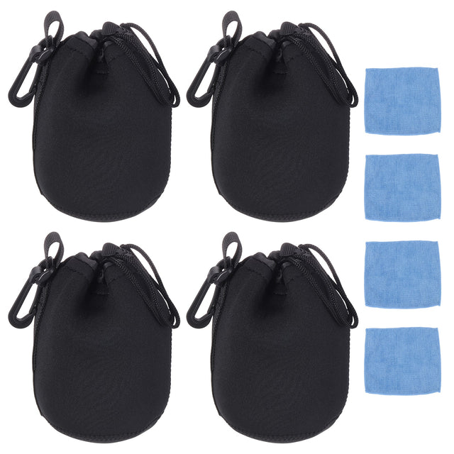 Front. Unique Bargains - 4pcs Lens Pouch, 4"x6" Drawstring Plush Neoprene Case for DSLR Gear - Black.