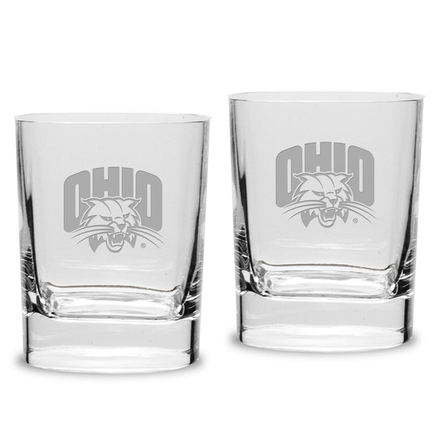 Front. Jardine - Ohio Bobcats 2-Piece 11.75oz. Square Double Old Fashioned Glass Set - Multicolor.