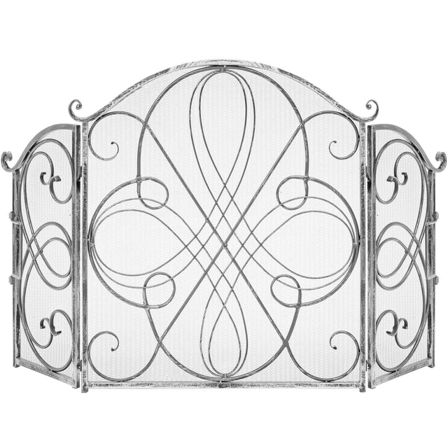 Front. Best Choice Products - Best Choice Products 3-Panel 55x33in Wrought Iron Fireplace Safety Screen Decorative Scroll Spark Guard Cover - Pewter - Pewter.