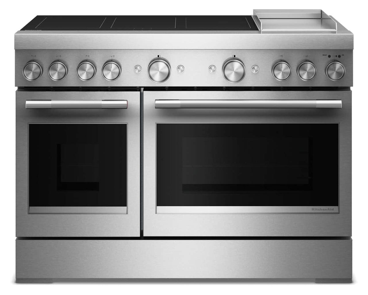 KitchenAid - 48 in. Wide 6 elements 6.3 cu. ft. Freestanding Double Oven Electric Induction Commercial-Style Range with Griddle - Stainless Steel
