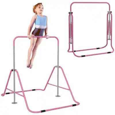 Qaba - Folding Gymnastics Bar for Kids, Shock Absorption, Adjustable Horizontal Bar, Gymnastics Kip Bar for Home Use