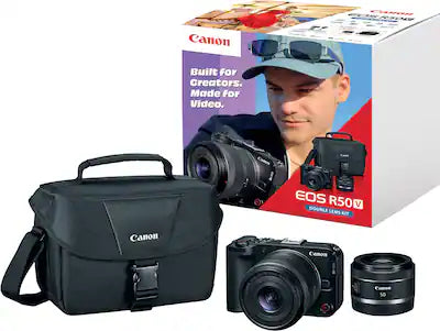Canon - EOS R50 V 4K Video Mirrorless Camera Double Lens Kit with RF-S14-30mm and RF50mm Lenses