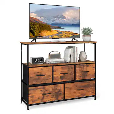Gymax - TV Stand Dresser for 45'' TV 5 Fabric Drawer Entertainment Center w/Open Shelf