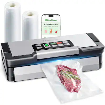 Beelicous - 130W Full Automatic Vacuum Sealer Machine, Built-in Cutter&Bags Storage&Hose Food Sealer