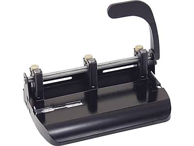 Front. Officemate - Heavy Duty Adjustable 2-3 Hole  Punch with Lever Handle, 32 Sheet Capacity, Black - Black.