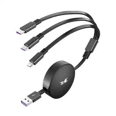 AmpNergy - PowerLines 3-in-1 Retractable Charging Cable - 4FT