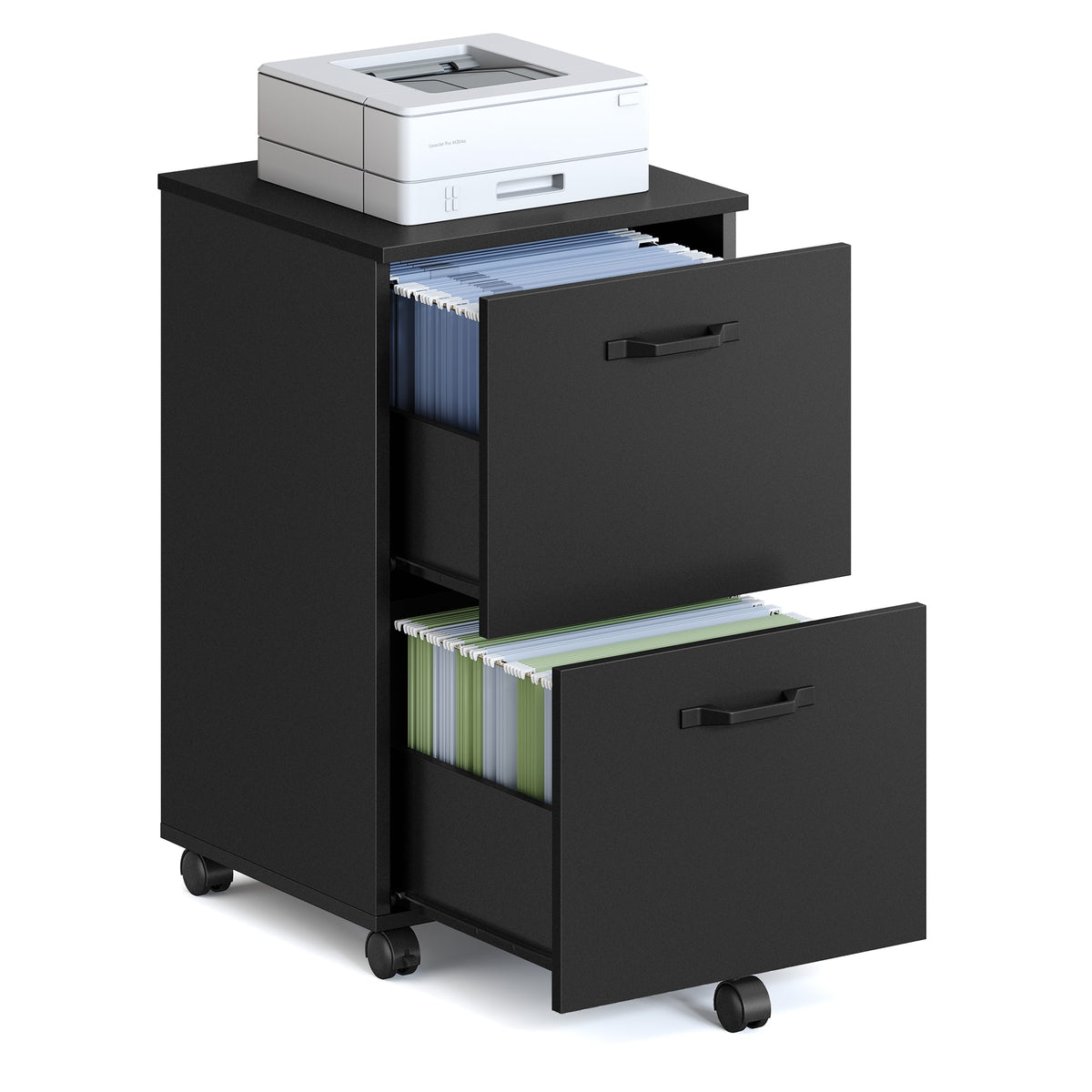 Songmics Home - 2-Drawer File Cabinet, Small Rolling Filing Cabinet for Home Office, Printer Stand, for A4, Letter-Size Documents - Matte Black
