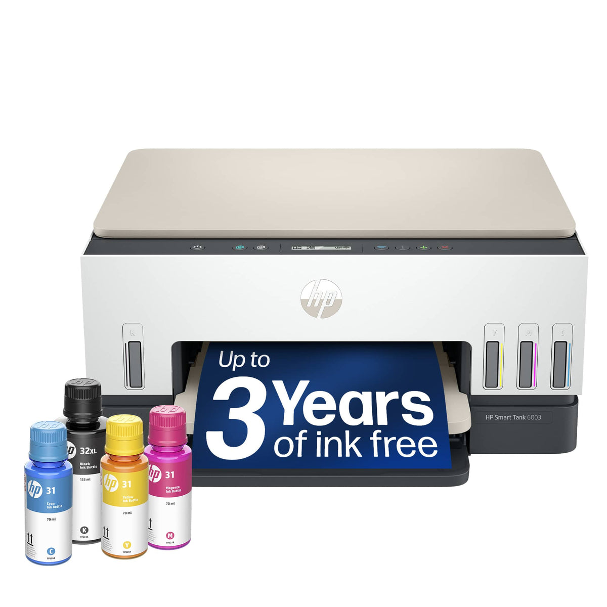 HP - Smart Tank 6003 Wireless All-in-One AI-Enabled Cartridge-Free Supertank Inkjet Printer with 3 Years of Ink Included¹ - White