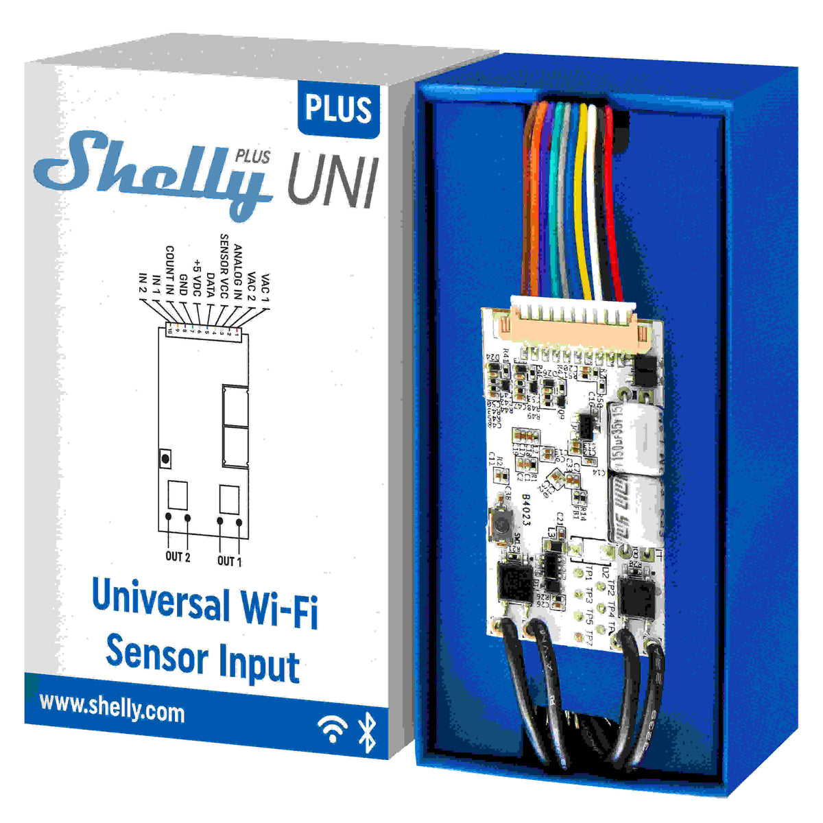 Shelly - Plus Uni Smart Universal Module with Wi-Fi, Bluetooth, Pulse Counting and Sensor Inputs - White