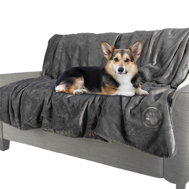 Front. PetMaker - Waterproof Pet Blanket 50x60-Inch Sherpa Fleece Throw Protects Couches, Cars, and Beds from Spills, Stains, and Fur - Gray.