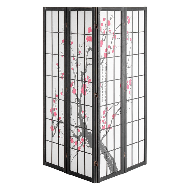Front. VEVOR - Room Divider, 4 Panel Japanese Room Divider Screen, Wood Folding Privacy Screen Indoor, Japanese Partition Portable - Black.