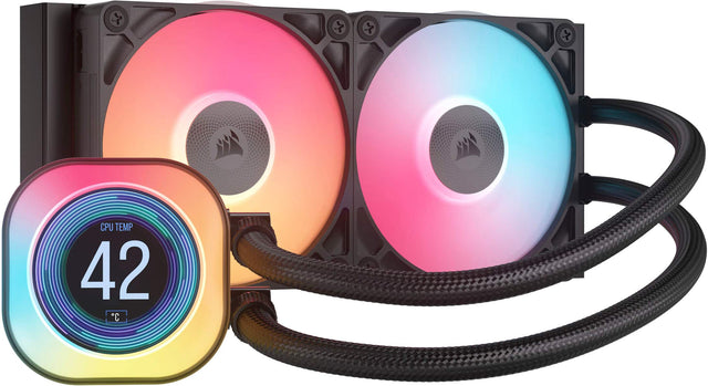 The image shows a computer cooling system, which includes a CPU fan, a fan, and a temperature gauge. The temperature gauge displays a temperature of 42 degrees Celsius.