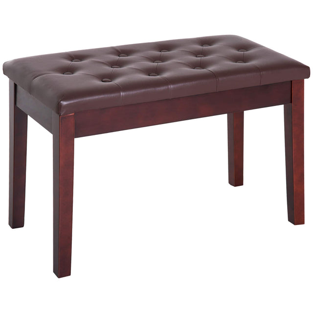 Front. Homcom - Piano Bench, Duet Piano Chair with Faux Leather Padded Cushion and Wooden Frame, Button Tufted Keyboard Bench - Chestnut Brown.