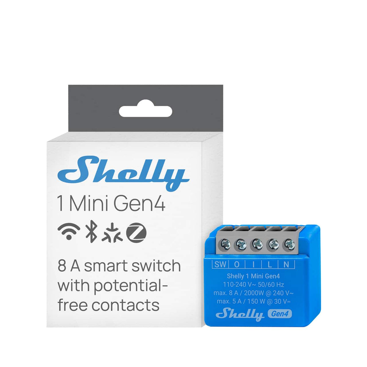 Shelly - 1 Mini Gen4 8A Dry Contact Smart Relay (Wi-Fi, Matter, Zigbee) - Blue