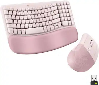 Logitech - Wave Keys and Lift Vertical Mouse Wireless Ergonomic Keyboard and Mouse Bundle with Cushioned Palm Rest