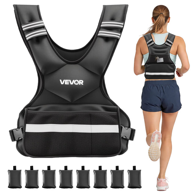 Front. VEVOR - Adjustable Weighted Vest, 24-40 lbs Comfortable X-Shape Body Weight Vest Set with 8 Weight Packs and Reflective Stripe - Black.