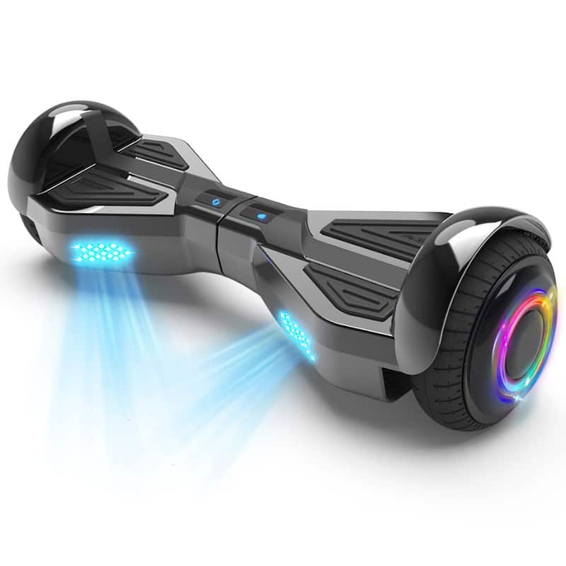 Hover Heart - Starship Self-Balancing Electric Hoverboard with Bluetooth Speaker, 6.5" LED Light-Up Wheels, Chrome Sci-Fi Design - Black