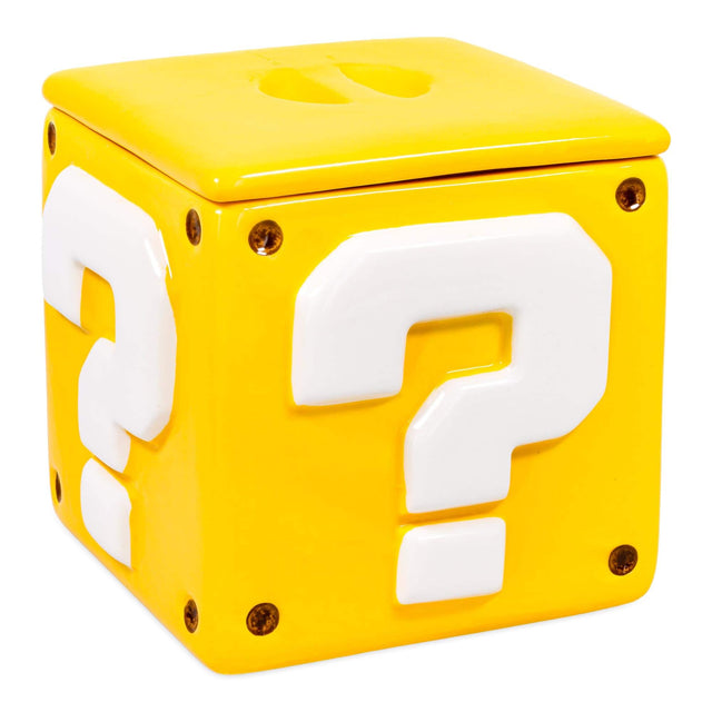 Front. Pyramid America - Super Mario Bros. Question Mark Block Ceramic Storage Jar - Yellow.