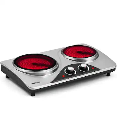 Cusimax - 1800W Electric Double Hot Plate Easy Clean Infrared Ceramic Glass Countertop Temper Controls For Types Cookware