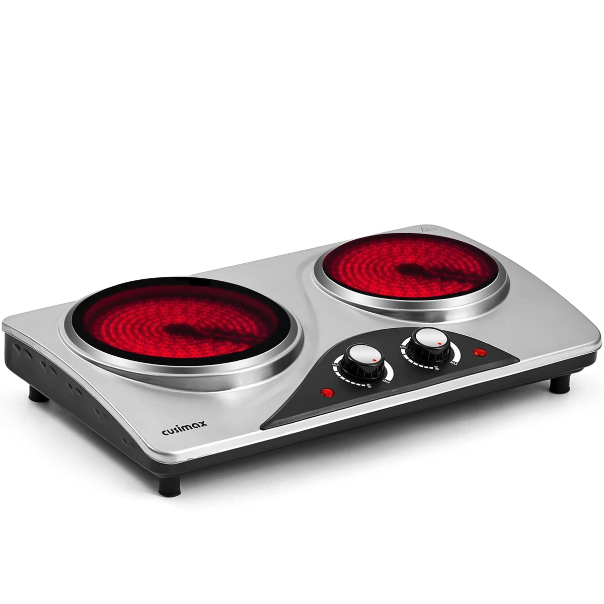 Cusimax - 1800W Electric Double Hot Plate Easy Clean Infrared Ceramic Glass Countertop Temper Controls For Types Cookware - Silver