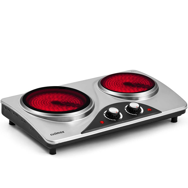 Front. Cusimax - 1800W Electric Double Hot Plate Easy Clean Infrared Ceramic Glass Countertop Temper Controls For Types Cookware - Silver.