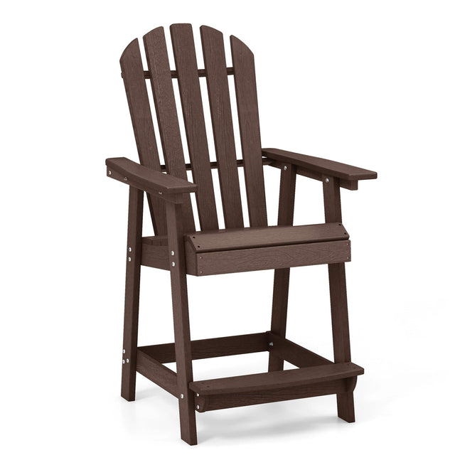 Front. Costway - 1 PCS Tall Bar Stool HDPE Patio Chair with Armrest Footrest Home Indoor Outdoor - Brown.