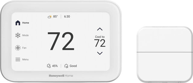 85°F 6:30  
Home Mode  
Fan  
Menu  
72  
Cool to 72  
45%  
Good  
Honeywell Home