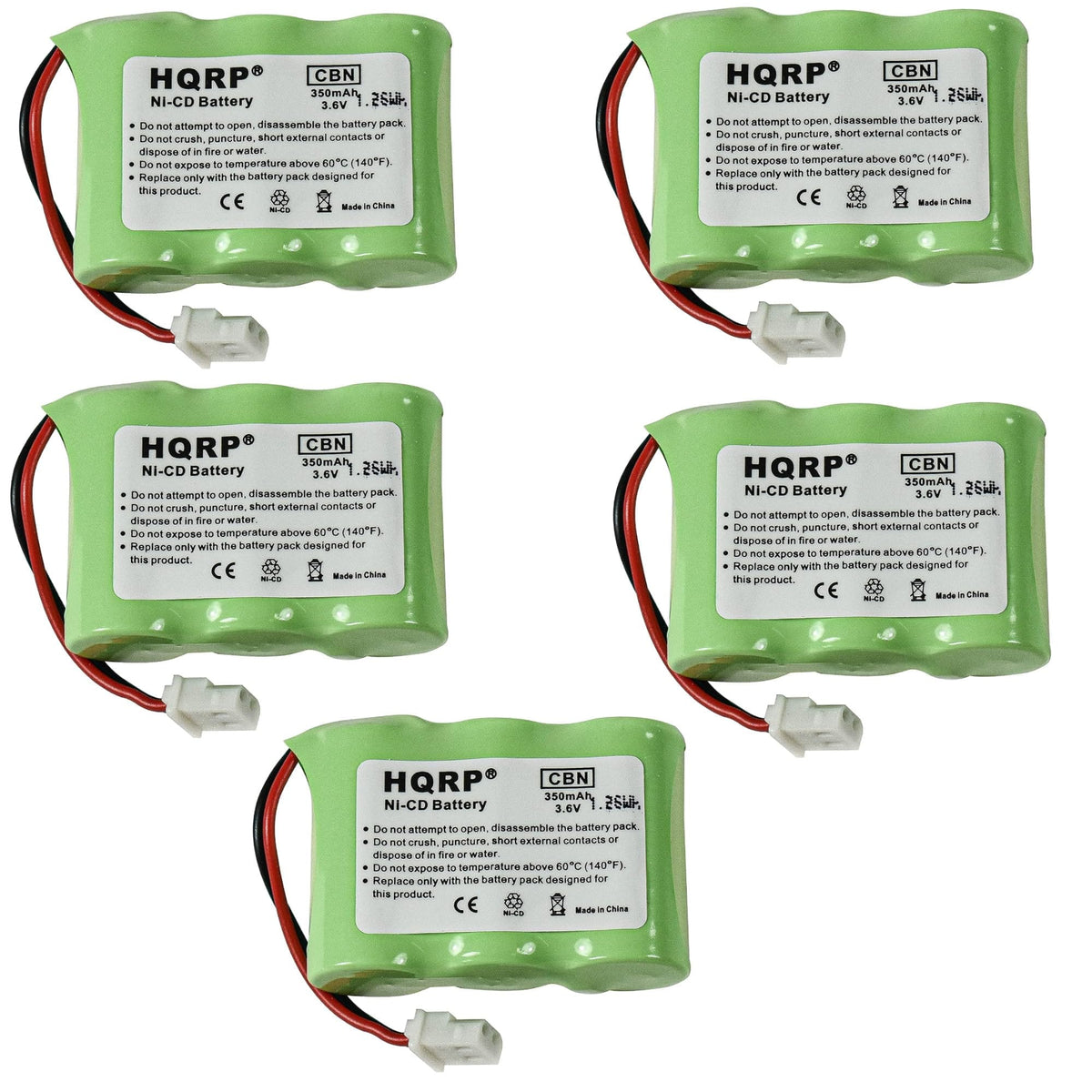 HQRP - 5-Pack 3.6 V 350 mAh Ni-Cd Cordless Phone Battery Pack for VTech BT-17333 BT-27333 CS2111