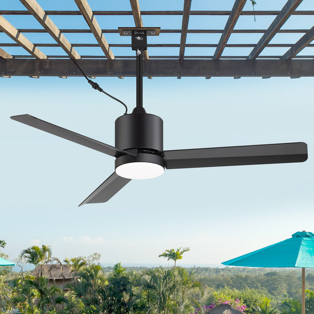 Front. Breezary - 42-Inch Waterproof Ceiling Fan with LED Light, 3 ABS Blades, DC Motor, 6-Speed Remote, 1/4/8h Timer, Tri-Color Dimmable - 42-Inch Matte Black Ceiling Fan.