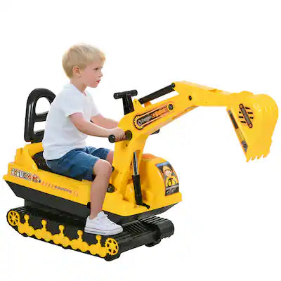 Qaba - Ride On Excavator, Tractors Digger, Movable Scooter Walker, Pretend Play, Basket Storage