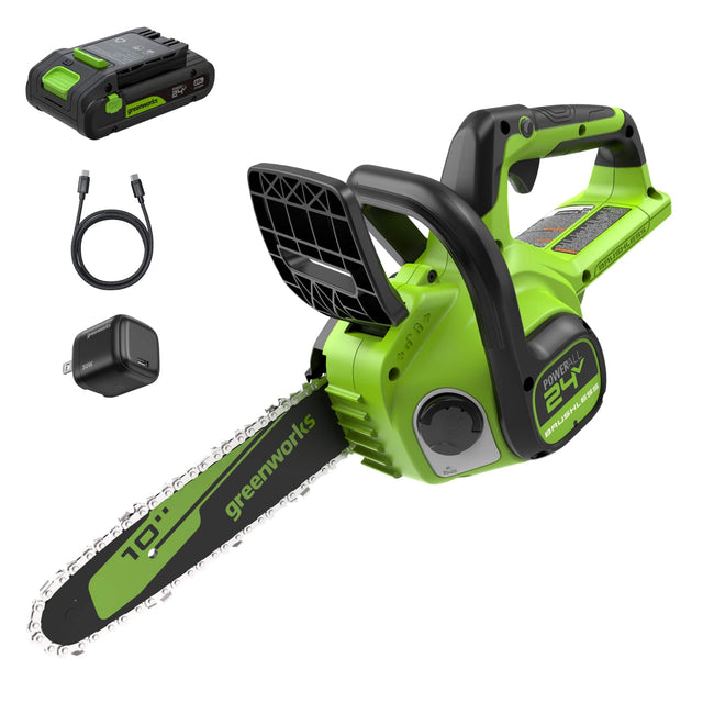 1 2 - greenworks 7 Jow greenworks 10" < ~ 1538 BRUSHLESS POWERALL 24V BRUSHLESS
