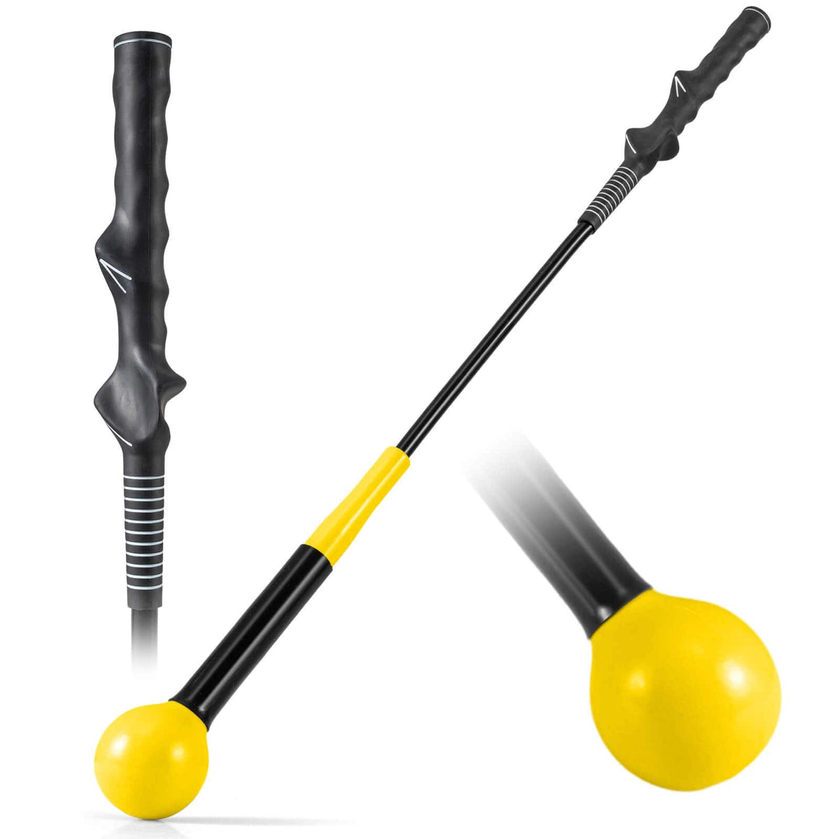 Costway - 31.5" Golf Swing Trainer Aid with Weighted Head for Grip Rhythm Flexibility Balance - Yellow