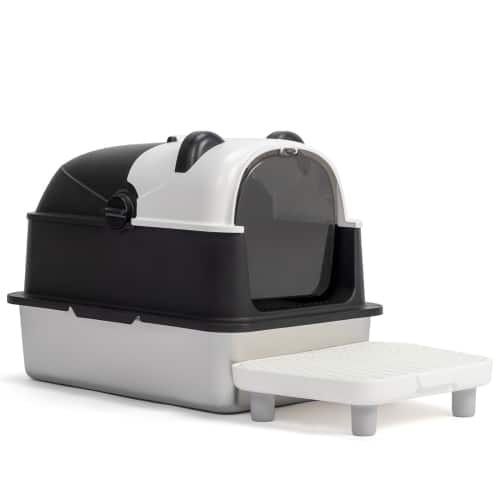 Winado - 23in Cat Litter Box Panda Shape with Plastic Foot Pad,Shovel,PP Snap-on for Indoor - Black & White