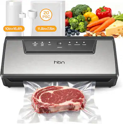 HBN - Vacuum Sealer Machine, Auto Commercial, Built-in Cutter & Storage, Hands-Free Lid, Stainless Steel
