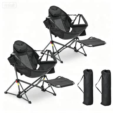 Front. Ainfox - Ainfox 2 PCS Hammock Camping Chair with Footrest, Foldable Portable Rocking Chairs for Adults Outside Swinging Camp - Black.