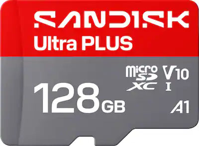 SANDISK - 128GB Ultra PLUS microSD UHS-I Memory Card, Read Speeds up to 200MB/s