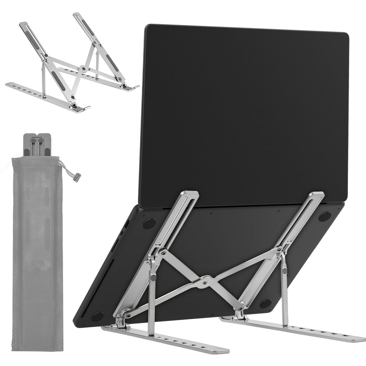 Vena - Portable Laptop Stand for Desk, Foldable Laptop Stand Compact, Adjustable Travel Computer Stand for Macbook iPad Lenovo - Silver
