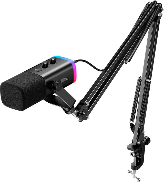 Front. FIFINE - FIFINE AM8T Gaming Microphone Bundle – Studio-Quality Sound, USB/XLR, RGB Lighting, Arm Boom Stand - Black.