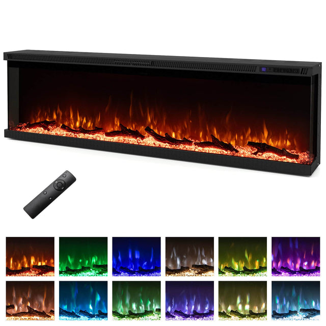 Front. Costway - Costway 60" Wide 3-Sided Electric Fireplace Insert 750with 1200W Recessed Wall-Mounted Heater - 60" Black.