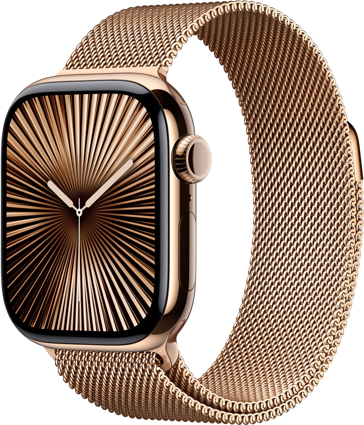 Geek Squad Certified Refurbished Apple Watch Series 10 (GPS+Cellular) 42mm Titanium Case with Gold Milanese Loop - Gold - (2024)